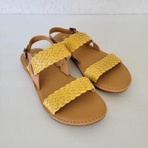 Korks by Kork Ease Woven Leather Callista Flat Sandals Womens Size 8 Yellow Tan